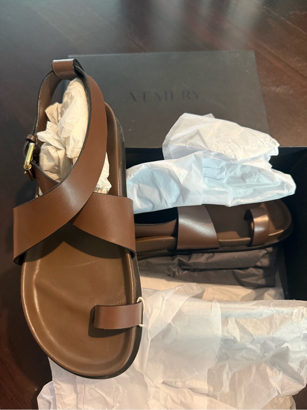 A.Emery Brown Leather Women’s Crisscross Strap Sandals